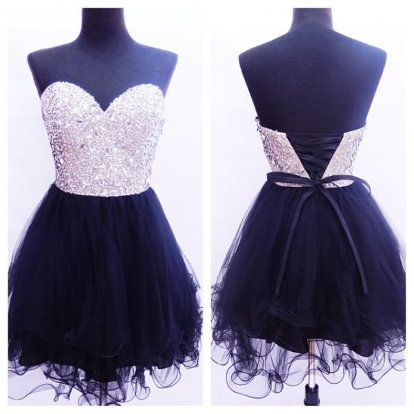 Prom Dress, Short Prom Dress, Black Prom Dress, Tulle Prom Dress ...